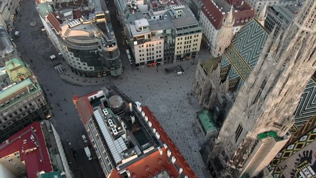Aerial: St. Stephen's Cathedral and Apartment Blocks in Vienna, Austria