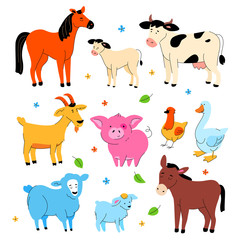 Cute farm animals - modern flat design style set of characters