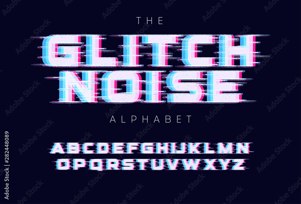 Aufkleber Screen glitches letters set. No signal or bad signal for vector alphabet. Led screen rgb error effect for font. Typography design.