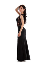 Full length portrait of a fashion model girl isolated on white background.