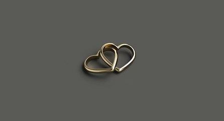 Two interlocking rings in the shape of a heart. Gray background.