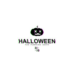 Halloween pumpkin logo with glitch effect. Vector EPS10.