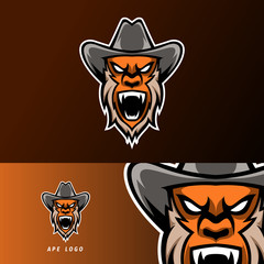 angry ape gorilla sport esport logo template design with beard and hat © Esport Addicts