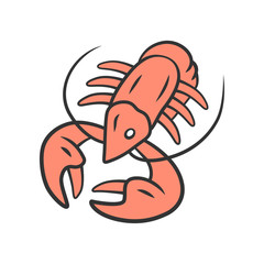 Crayfish color icon. Underwater sea animals, lobster. Healthy nutrition. Vitamin and diet. Seafood restaurant cuisine. Nutritious dishes. Food delicacy. Isolated vector illustration