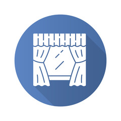 Window treatment set flat design long shadow glyph icon. Living room, bedroom decoration. Valance hanging on cornice. Windows curtains, swag. Home interior design. Vector silhouette illustration