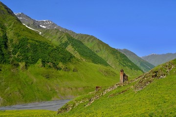 Trek from Omalo to Shatili through Atsunta Pass, Georgia.