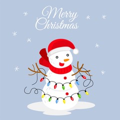 Fototapeta na wymiar Christmas snowman winter doodle illustration in flat design.