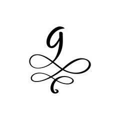 Vector Hand Drawn calligraphic floral number 9 monogram or logo. Hand Lettering numeral Nine with swirls and curl. Wedding Floral Design