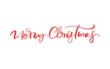 Red Merry Christmas vector Calligraphic text. Lettering design card template. Creative typography for Holiday Greeting Card, Gift Poster. Calligraphy Font style Banner