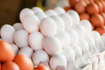 Fresh chicken eggs at a local farmers market