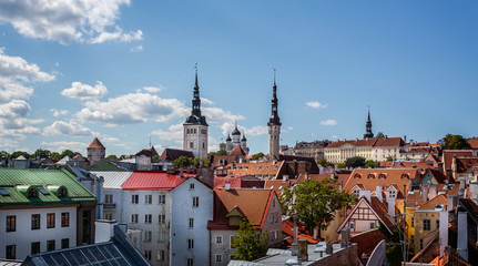 Fototapeta premium Cityscape view from the city walls of historic Tallinn, Estonia