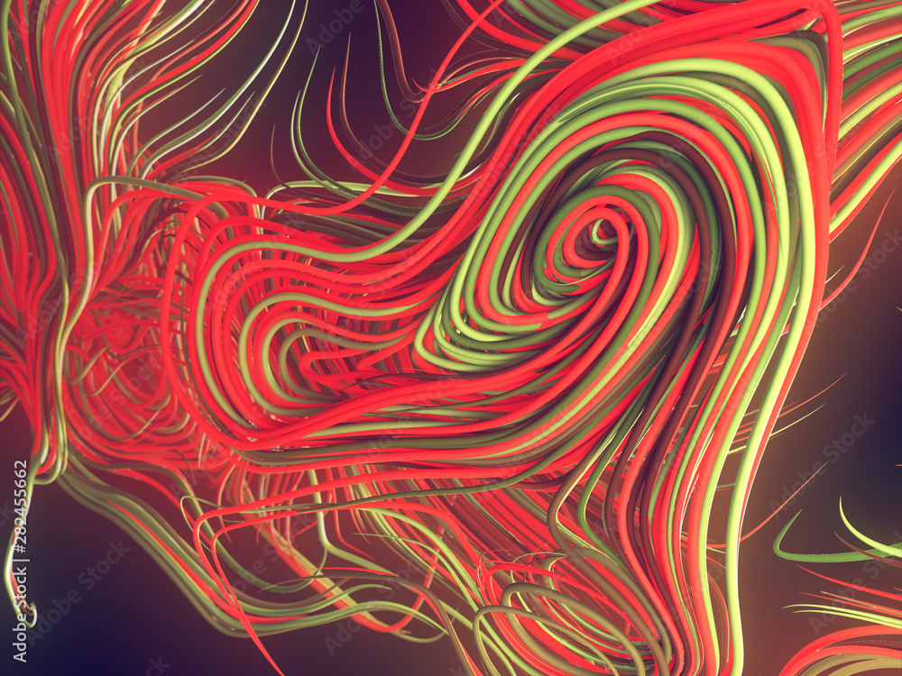 Aufkleber Interlacing abstract colored curves. Computer generated geometric pattern. 3D rendering