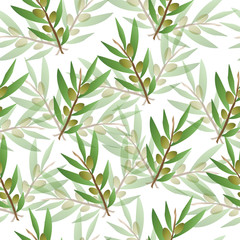 seamless pattern with olive trees vector - green floral pattern 
