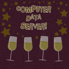 Conceptual hand writing showing Computer Data Server. Business photo text Computer platform that delivers database services Filled Cocktail Wine with Scattered Stars Confetti Stemware