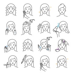 Hair procedures and treatment vector illustration outline style