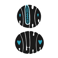 Aloha - two hand drawn words in circular shape isolated on white background. Vector illustrations. Graphic design elements.