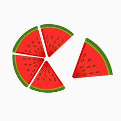 Watermelon slice with seeds isolated on color background.