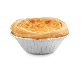 Egg tart isolated on white background with clipping part.