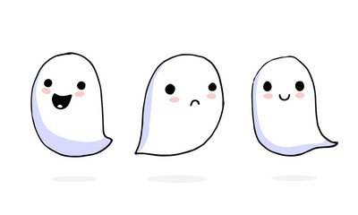Cartoon cute spooky ghosts set. Halloween scary ghostly monsters.