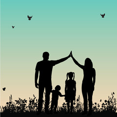 vector, isolated, on a background of nature silhouette family with children