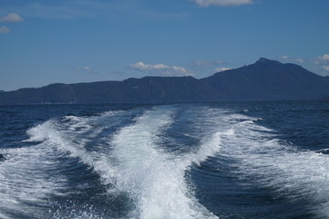 White Water Wake Behind a Speeding Boat