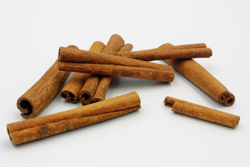 cinnamon sticks on white background