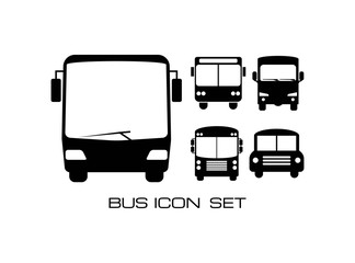 Set of Five Bus Collection Icon in Glyph Style. In Black Trendy Flat Isolated on white Background.- Vector