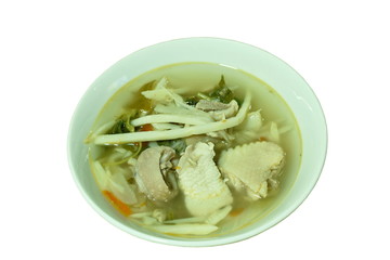 spicy boiled bamboo shoot with chop chicken soup on bowl