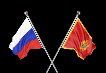 Russia vs Argentina. Thick colored silky flags of Russia and Montenegro. 3D illustration on black background. – Illustration