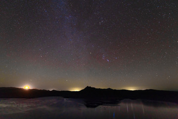 Fototapeta na wymiar star night over mysterious lake, massy