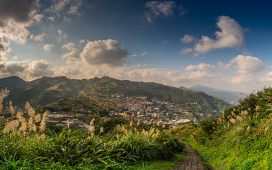 Fototapeta na wymiar Panorama view on the top of Keelung mountain, Jiufen, Taiwan