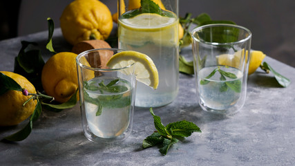 fresh home made lemon lemonade with mint  
