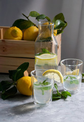fresh home made lemon lemonade with mint  