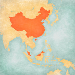 Map of East Asia - China and Malaysia