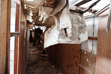 Industrial interior of an old abandoned factory.
