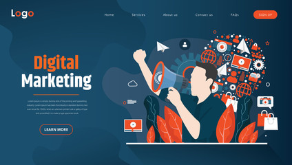  Business concept of marketing for website, landing page template. Content advertising and business promotion on the Internet.Vector 