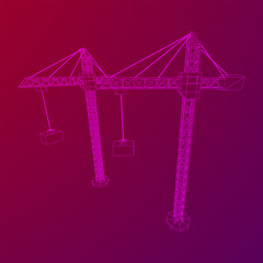 Fototapeta na wymiar Tower construction building crane. Wireframe low poly mesh vector illustration