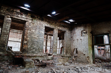 Industrial interior of an old abandoned factory.