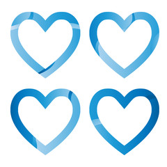 Linear modern blue gradient hearts. Set of 4 elements. Heart frames. Usable for posters, banners, cards etc.