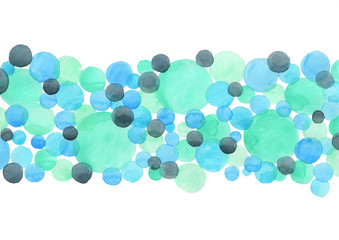 Abstract blue circle and dots color watercolor hand painting background.