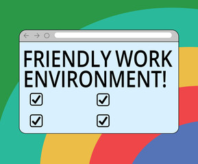 Conceptual hand writing showing Friendly Work Environment. Business photo text Integrating stronger social dynamics workplace Monitor Screen with Progress Control Bar Blank Text Space