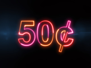 50 cents - colorful glowing outline sign on blue lens flare dark background