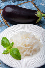 White konjac shirataki noodles, gluten free and no fat diet vegetarian and vegan Asian food