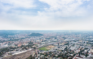 Fototapeta na wymiar City Graz aerial view with district Gösting and railway station