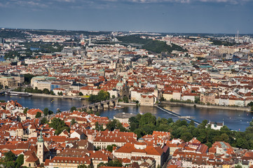 Fototapeta na wymiar aerial view of Charles Bridge over Vltava river in Prague, Czech Republic