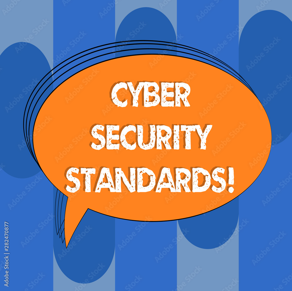Poster handwriting text cyber security standards. concept meaning rules for organizational info security st
