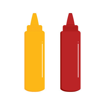 Cute cartoon style vector icons with ketchup and mustard.