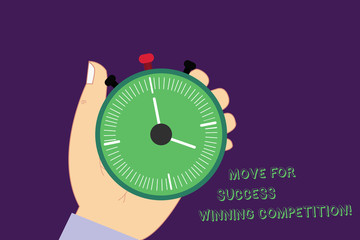 Word writing text Move For Success Winning Competition. Business concept for Make the right moves to win the game Hu analysis Hand Holding Mechanical Stop Watch Timer with Start Stop Button
