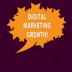 Writing note showing Digital Marketing Growth. Business photo showcasing greater online product sales or service income Blank Oval Color Speech Bubble with Stars as Outline photo Text Space
