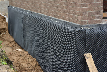 Damp proofing. House basement,foundation insulation details with waterproofing and Damp Proof...